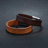Men’s Casual Fashion Cowhide Leather Bracelet – Stainless Steel Clasp, Modern Wrist Accessory